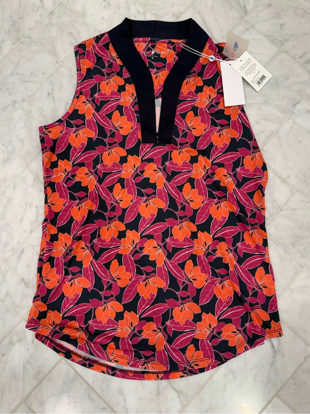 Sport Haley NEW with tags floral navy hot pink orange golf tennis quarter zip S